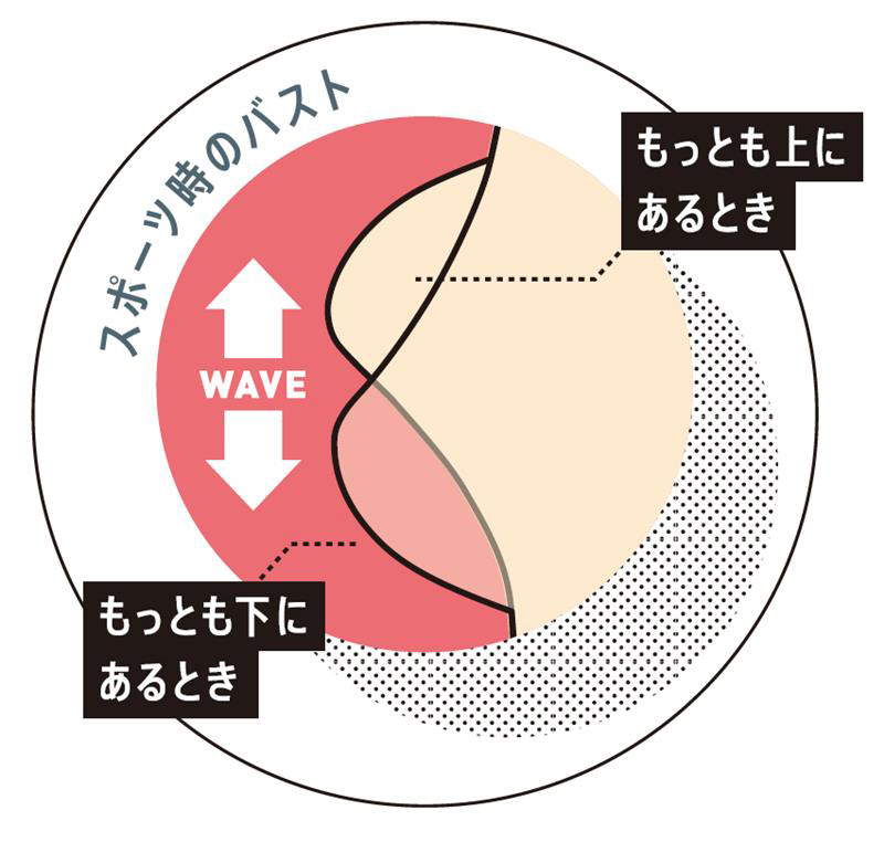 ランニング時の女性の胸の動き。一歩一歩踏み出すたびに複雑な揺れと衝撃により、バストに負荷がかかっている【写真提供：株式会社ワコール】 